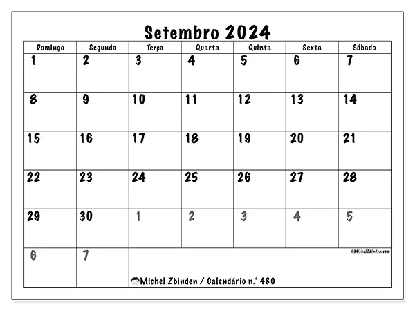 Calendário para imprimir n° 480, setembro de 2024