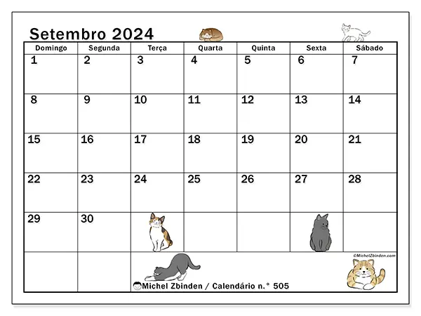 Calendário para imprimir n° 505, setembro de 2024