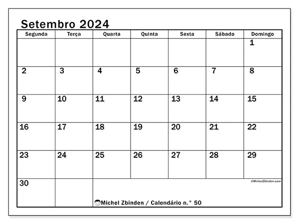 Calendário para imprimir n° 50, setembro de 2024