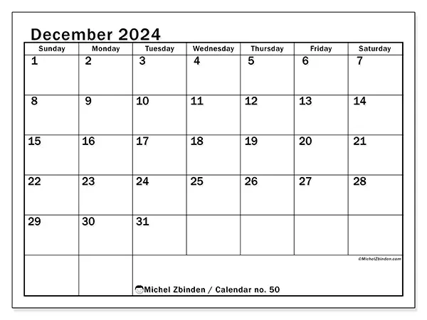 Calendar December 2024 50SS