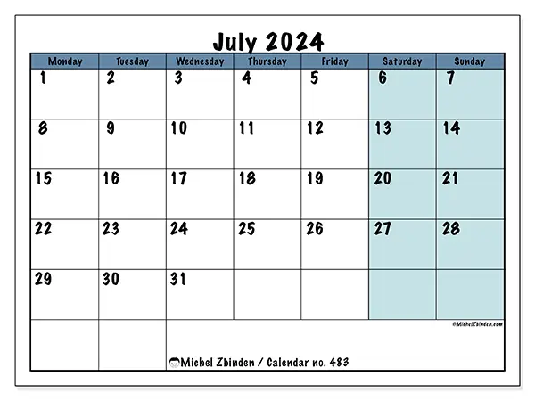Calendar July 2024 483MS