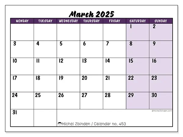 Calendar March 2025 453MS