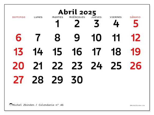Calendario abril 2025 46DS