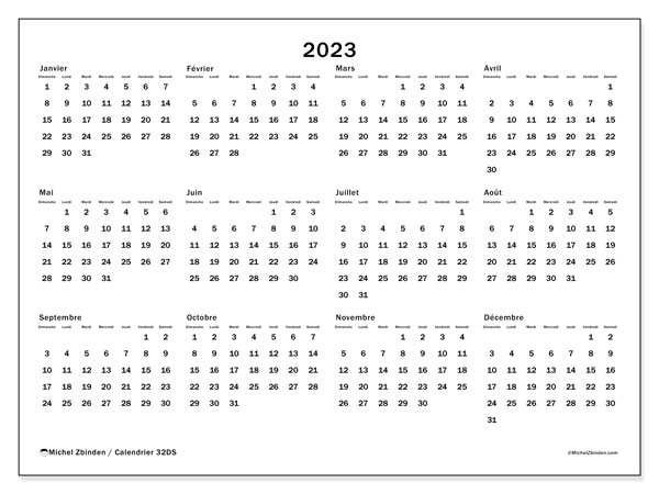 Calendrier 2023 à Imprimer “32ds” Michel Zbinden Lu