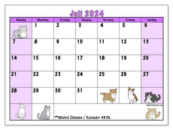 Kalender juli 2024, 481SL, klar til udskrivning og gratis.