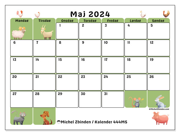 Kalender maj2024, 444MS, klar til udskrivning og gratis.