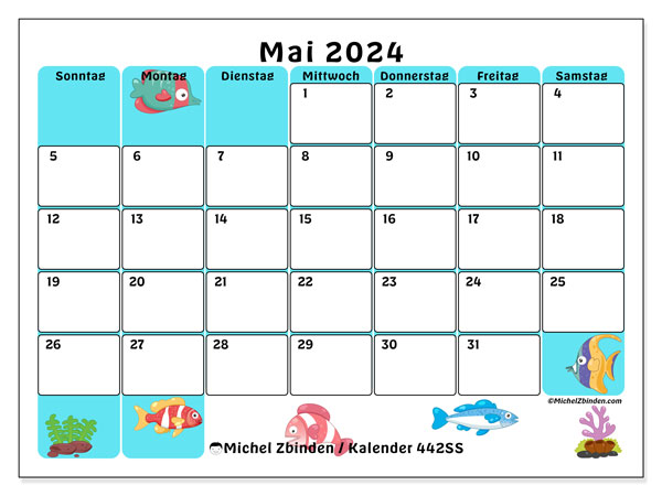 Kalender Mai 2024, 442SS, druckfertig und kostenlos.