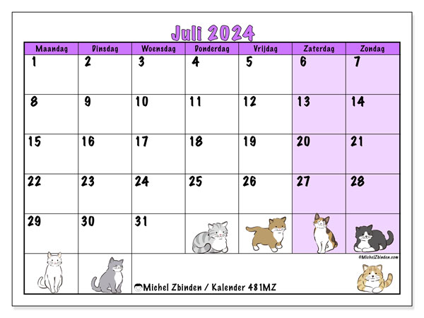 Kalender juli 2024, 481MZ, klaar om af te drukken, gratis.