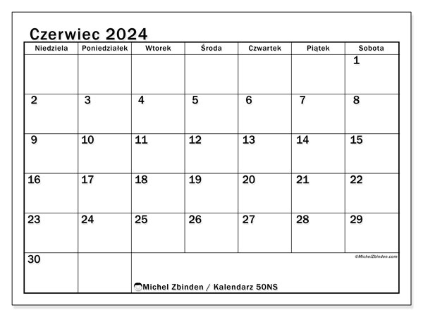 Kalendarz czerwiec 2024, 50NS, gotowe do druku i darmowe.