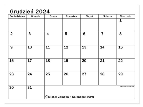 Kalendarz do druku, grudzień 2024, 50PN