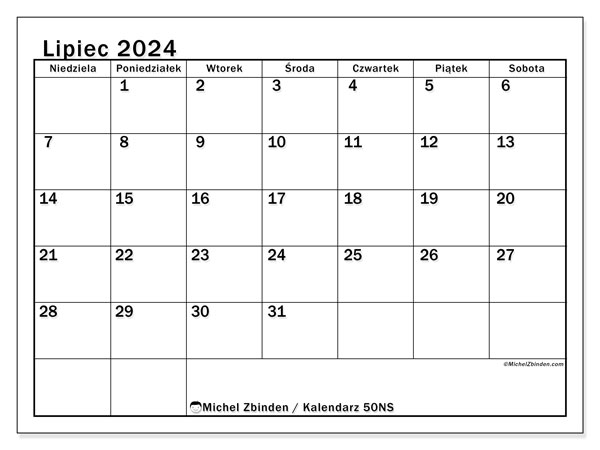 Kalendarz do druku, lipiec 2024, 50NS