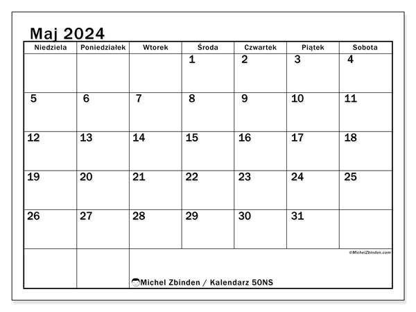 Kalendarz do druku, maj 2024, 50NS