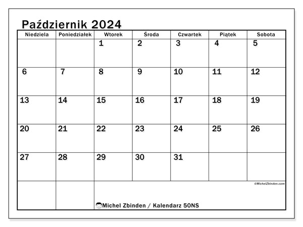 Kalendarz do druku, październik 2024, 50NS