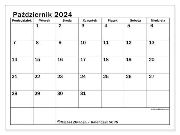 Kalendarz do druku, październik 2024, 50PN