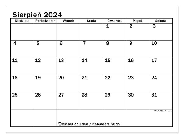 Kalendarz do druku, sierpień 2024, 50NS