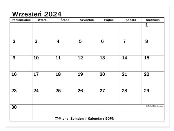 Kalendarz do druku, wrzesień 2024, 50PN
