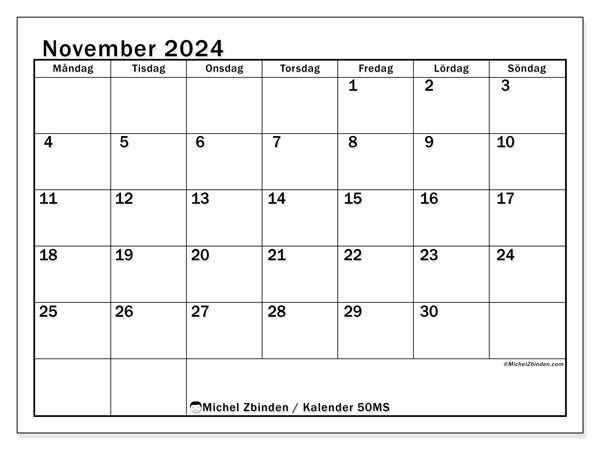 Kalender att skriva ut, november 2024, 50MS